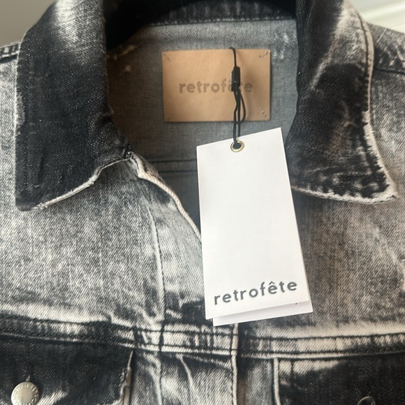 Retrofete Black acid wash puff sleeve denim jacket size small - Picture 2 of 7